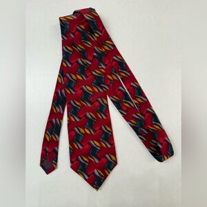 J. Garcia Red Geometric Patterned Silk Tie